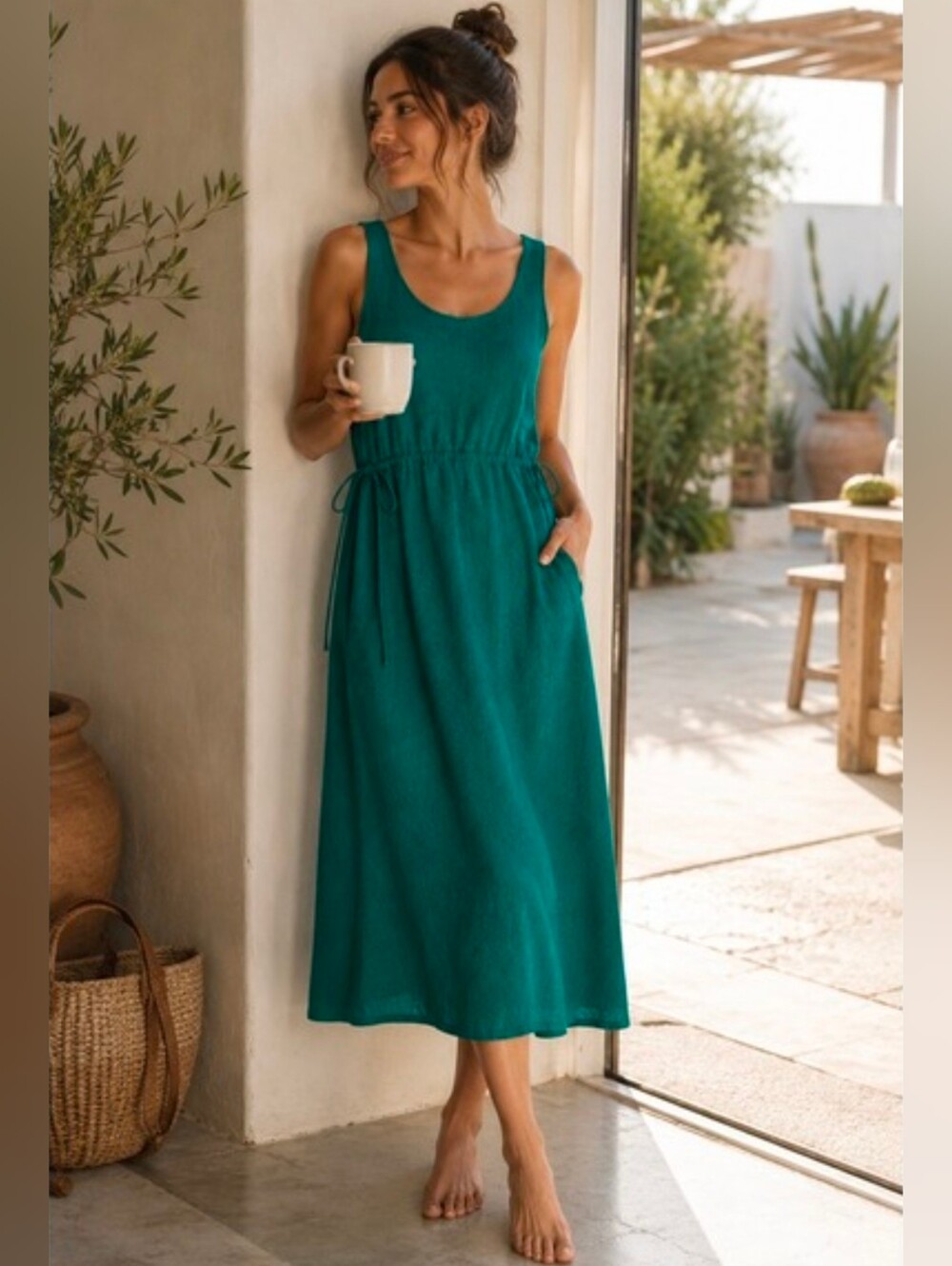 Athleta Echo Midi Sleeveless Dress Green Size Large